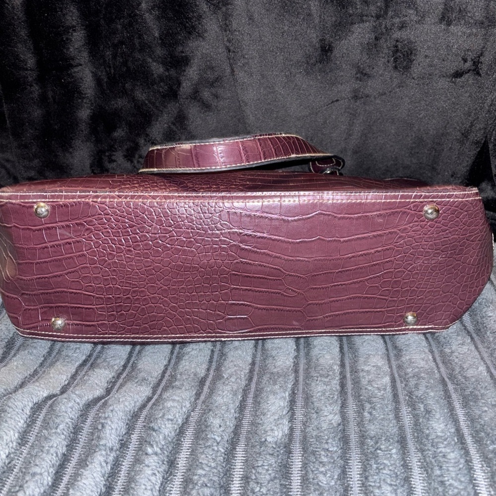 Croc embossed tote shoulder bag / laptop bag purse burgundy, Large - Picture 3 of 11